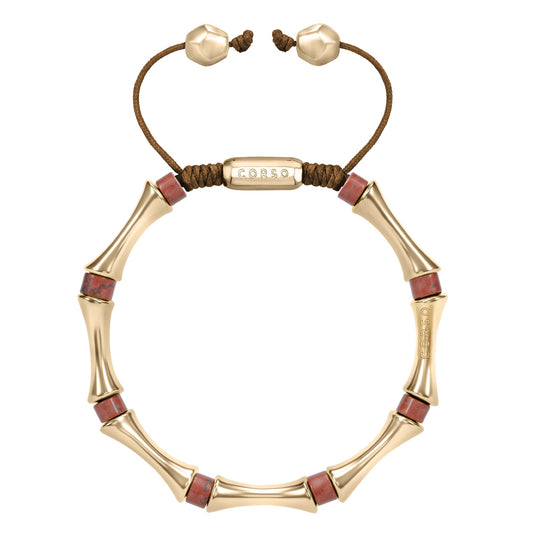 Bamboo Red Jasper Stone Gold Bracelet