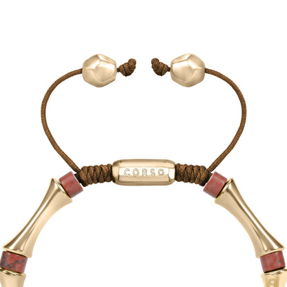 Bamboo Red Jasper Stone Gold Bracelet