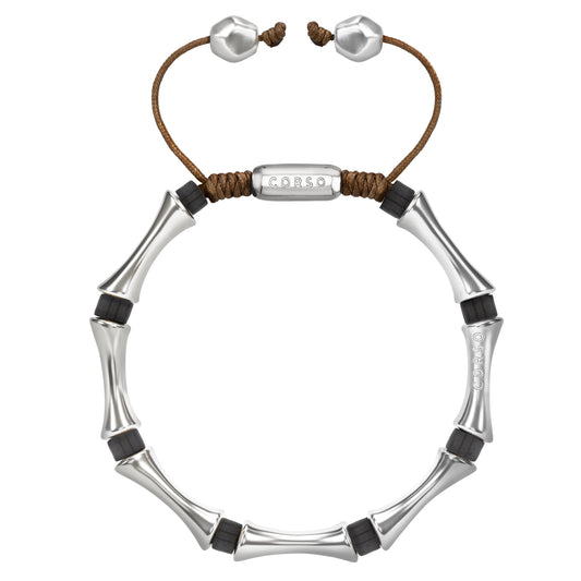 Bamboo Obsidian Stone Silver Bracelet