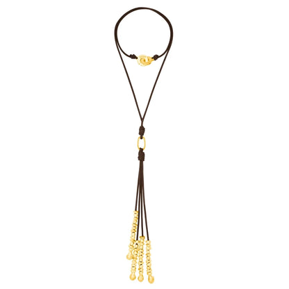 Collar de 66.5cm de piel natural de borrego, con semillas y perlas en baño de oro de 22K - Joyería y bisutería fina
