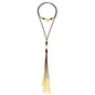 Collar de 66.5cm de piel natural de borrego, con semillas y perlas en baño de oro de 22K - Joyería y bisutería fina