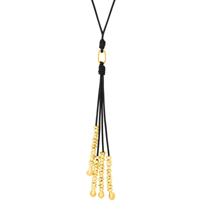 Collar de 66.5cm de piel natural de borrego, con semillas y perlas en baño de oro de 22K - Joyería y bisutería fina