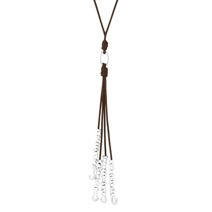 Collar de 66.5cm de piel natural de borrego, con semillas y perlas en baño de plata de .925 - Joyería y bisutería fina