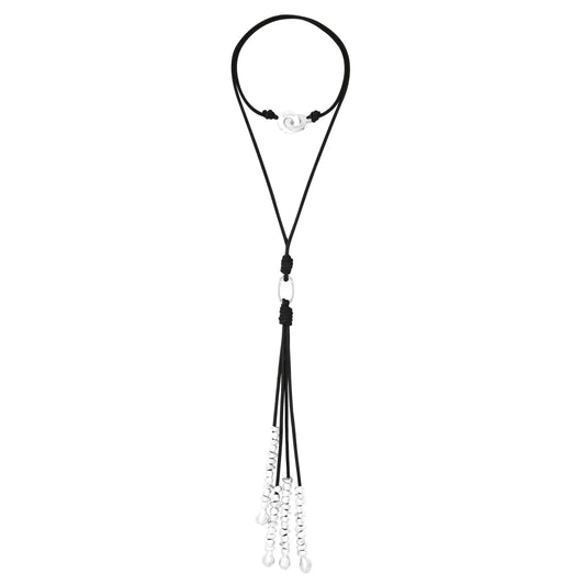 Collar de 66.5cm de piel natural de borrego, con semillas y perlas en baño de plata de .925 - Joyería y bisutería fina