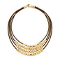 Collar choker estilo cascada con múltiples hileras de piel natural española, perlas y cuentas centrales en baño de oro de 22K - Joyería y bisutería fina