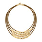 Collar choker estilo cascada con múltiples hileras de piel natural española, perlas y cuentas centrales en baño de oro de 22K - Joyería y bisutería fina