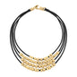 Collar choker estilo cascada con múltiples hileras de piel natural española, perlas y cuentas centrales en baño de oro de 22K - Joyería y bisutería fina