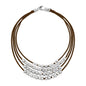 Collar choker estilo cascada con múltiples hileras de piel natural española, perlas y cuentas centrales en baño de rodio - Joyería y bisutería fina