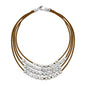 Collar choker estilo cascada con múltiples hileras de piel natural española, perlas y cuentas centrales en baño de rodio - Joyería y bisutería fina
