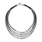 Collar choker estilo cascada con múltiples hileras de piel natural española, perlas y cuentas centrales en baño de rodio - Joyería y bisutería fina