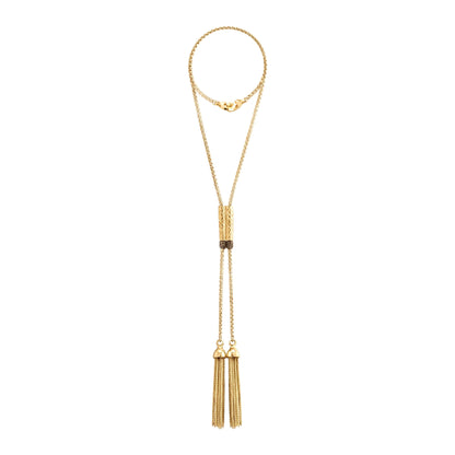 Collar con cadenas semi gruesa con borlas colgantes en baño de oro 22K con piel natural de borrego - Joyería y bisutería fina