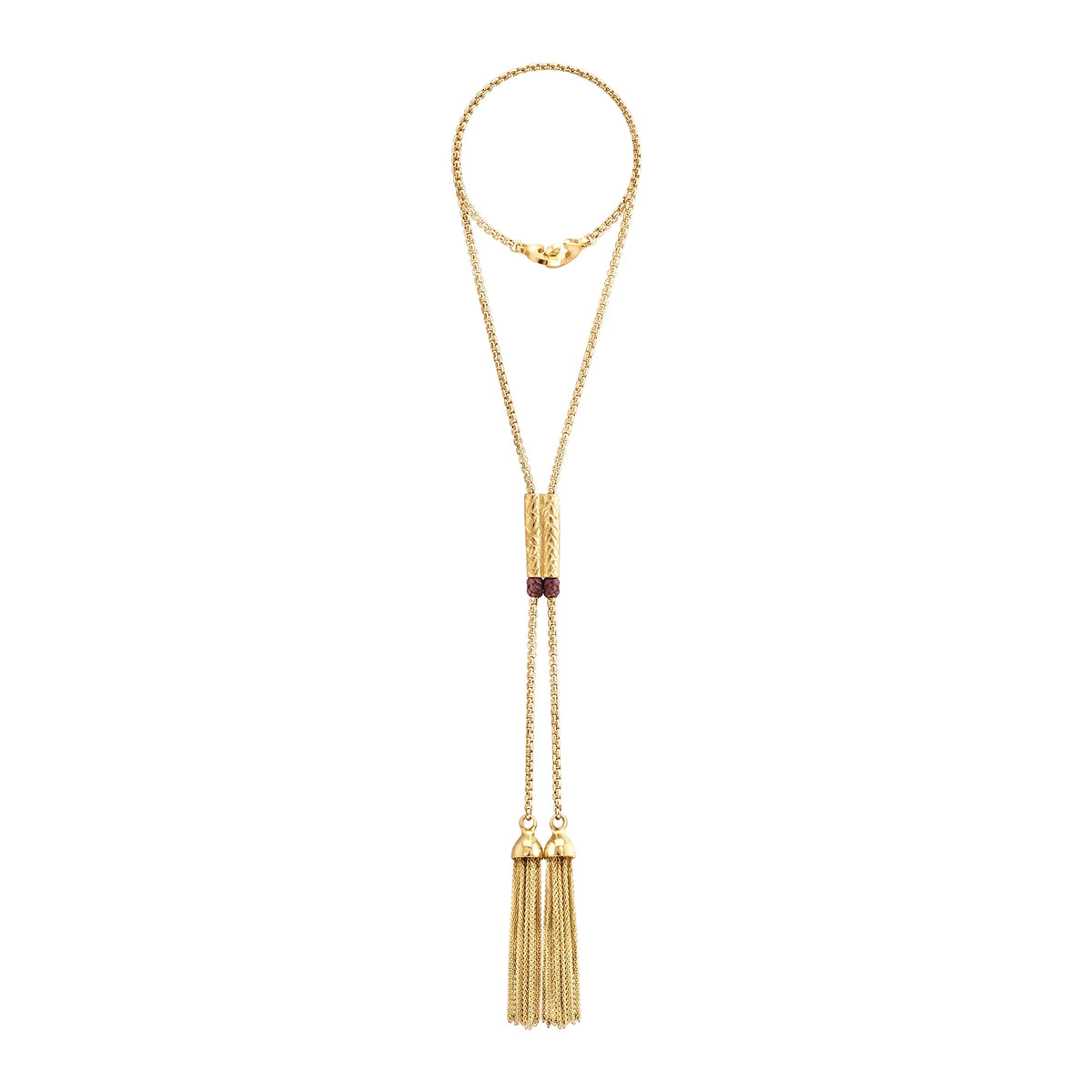 Collar con cadenas semi gruesa con borlas colgantes en baño de oro 22K con piel natural de borrego - Joyería y bisutería fina