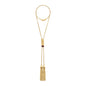 Collar con cadenas semi gruesa con borlas colgantes en baño de oro 22K con piel natural de borrego - Joyería y bisutería fina