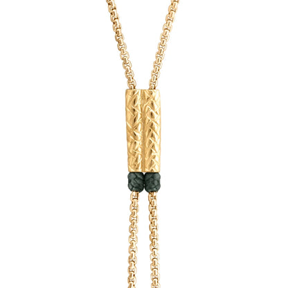 Collar con cadenas semi gruesa con borlas colgantes en baño de oro 22K con piel natural de borrego - Joyería y bisutería fina