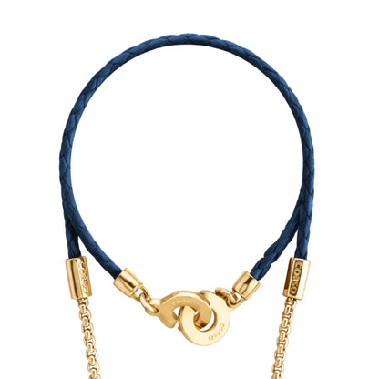 Collar con dije de corona y cadenas colgantes en baño de oro 22K con piel natural de borrego trenzada - Joyería y bisutería fina