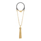 Collar con dije de corona y cadenas colgantes en baño de oro 22K con piel natural de borrego trenzada - Joyería y bisutería fina