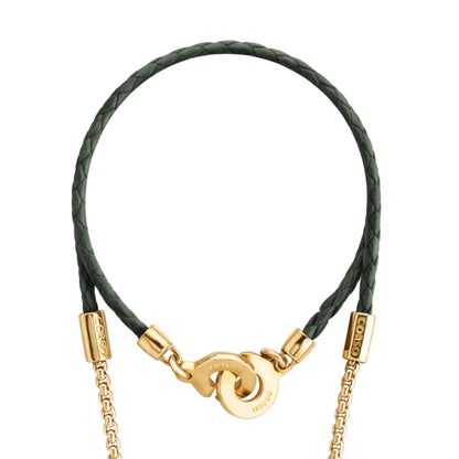 Collar con dije de corona y cadenas colgantes en baño de oro 22K con piel natural de borrego trenzada - Joyería y bisutería fina