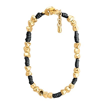Collar con piel natural de borrego, con broche distintivo con cuentas en baño de oro 22K - Joyería y bisutería fina