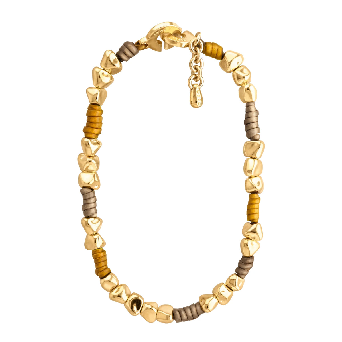 Collar con piel natural de borrego, con broche distintivo con cuentas en baño de oro 22K - Joyería y bisutería fina