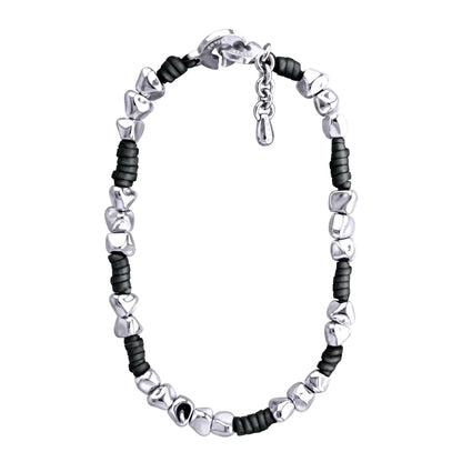 Collar con piel natural de borrego, con broche distintivo con cuentas en baño de rodio - Joyería y bisutería fina