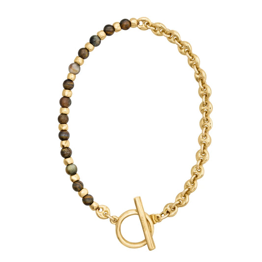 Collar choker con piedras naturales, eslabones y símbolo omega en baño de oro 22K - Joyería y bisutería fina