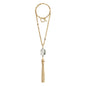 Collar Baño de Oro 22K o rodio, Cuarzo blanco central, Colgante tipo borla, cierre Omega - Joyería y bisutería fina