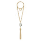 Collar Baño de Oro 22K o rodio, Cuarzo blanco central, Colgante tipo borla, cierre Omega - Joyería y bisutería fina