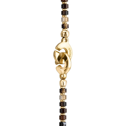 Collar Baño de Oro 22K, Ágata negra esférica, Borla de cadena - Joyería y bisutería fina