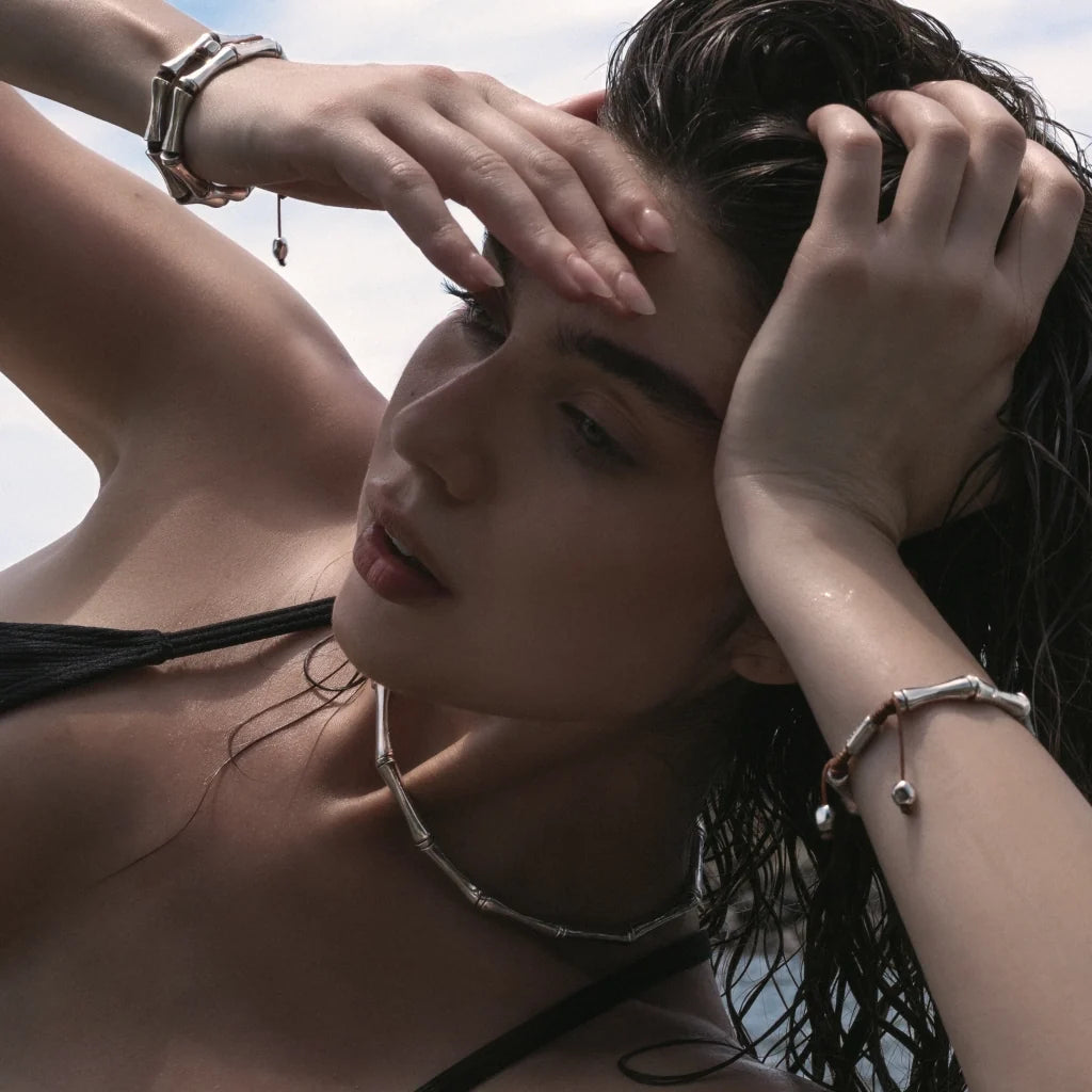 Choker Bañado en Rodio, Cuentas tubulares - Joyería y bisutería fina