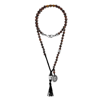 Collar de 43cm con piedras 6mm, con dije de moneda tibetana y borla de hilo encerado - Joyería y bisutería fina