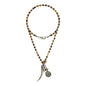 Collar de 34cm con piedras 4mm, con mini esferas moneda tibetana y colmillo en acero pulido - Joyería y bisutería fina