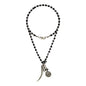 Collar de 34cm con piedras 4mm, con mini esferas moneda tibetana y colmillo en acero pulido - Joyería y bisutería fina