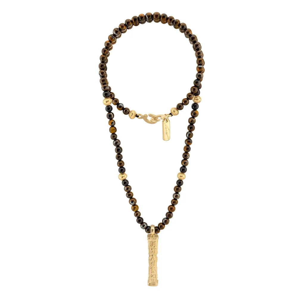 Collar de 41cm con piedras 6mm, con mini esferas y dije de caja de oración tibetana en baño de oro de 22K - Joyería y bisutería fina