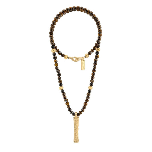 Collar de 41cm con piedras 6mm, con mini esferas y dije de caja de oración tibetana en baño de oro de 22K - Joyería y bisutería fina