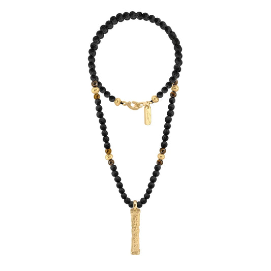 Collar de 41cm con piedras 6mm, con mini esferas y dije de caja de oración tibetana en baño de oro de 22K - Joyería y bisutería fina