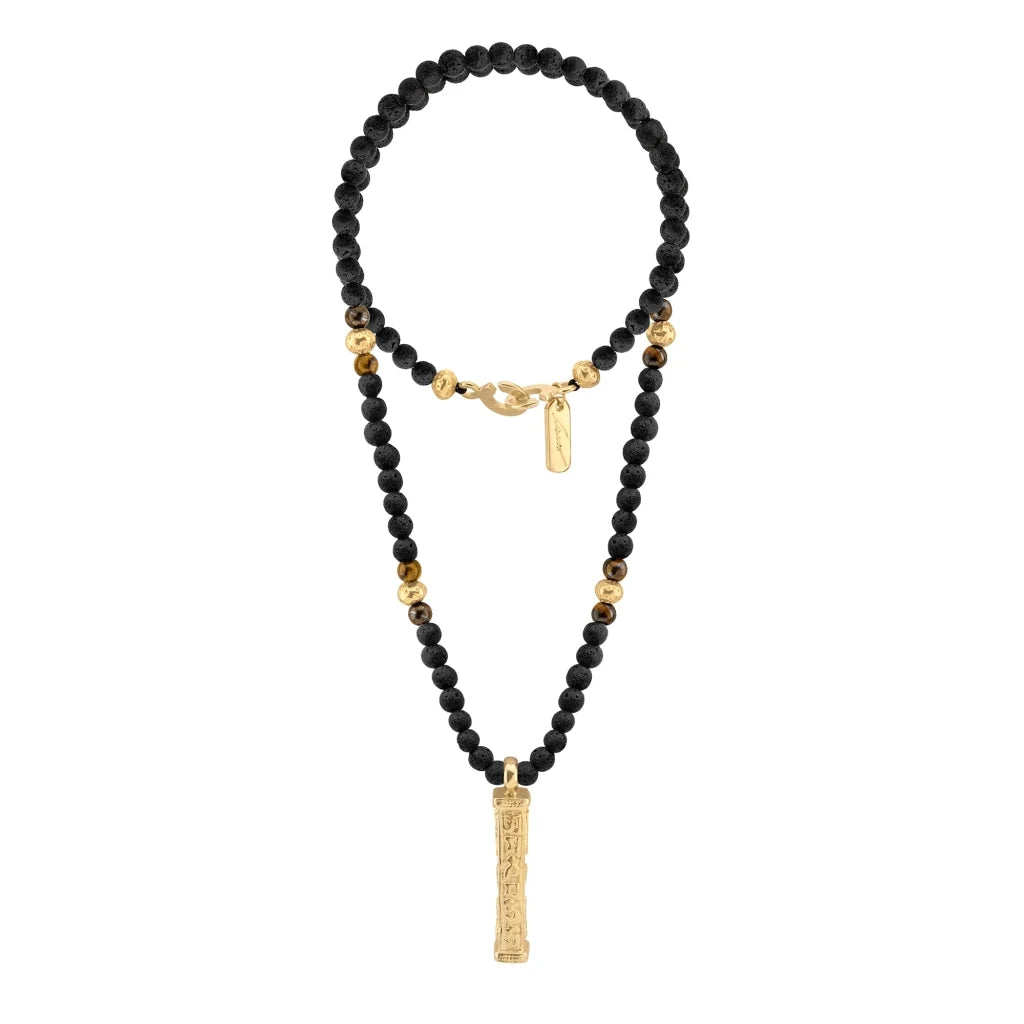 Collar de 41cm con piedras 6mm, con mini esferas y dije de caja de oración tibetana en baño de oro de 22K - Joyería y bisutería fina