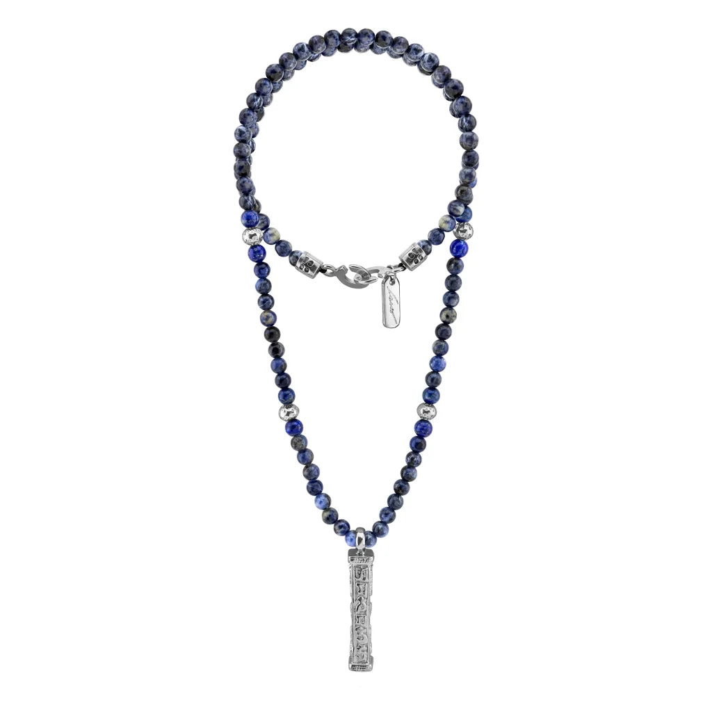 Collar de 41cm con piedras 6mm, con mini esferas y dije de caja de oración tibetana en baño de rodio - Joyería y bisutería fina