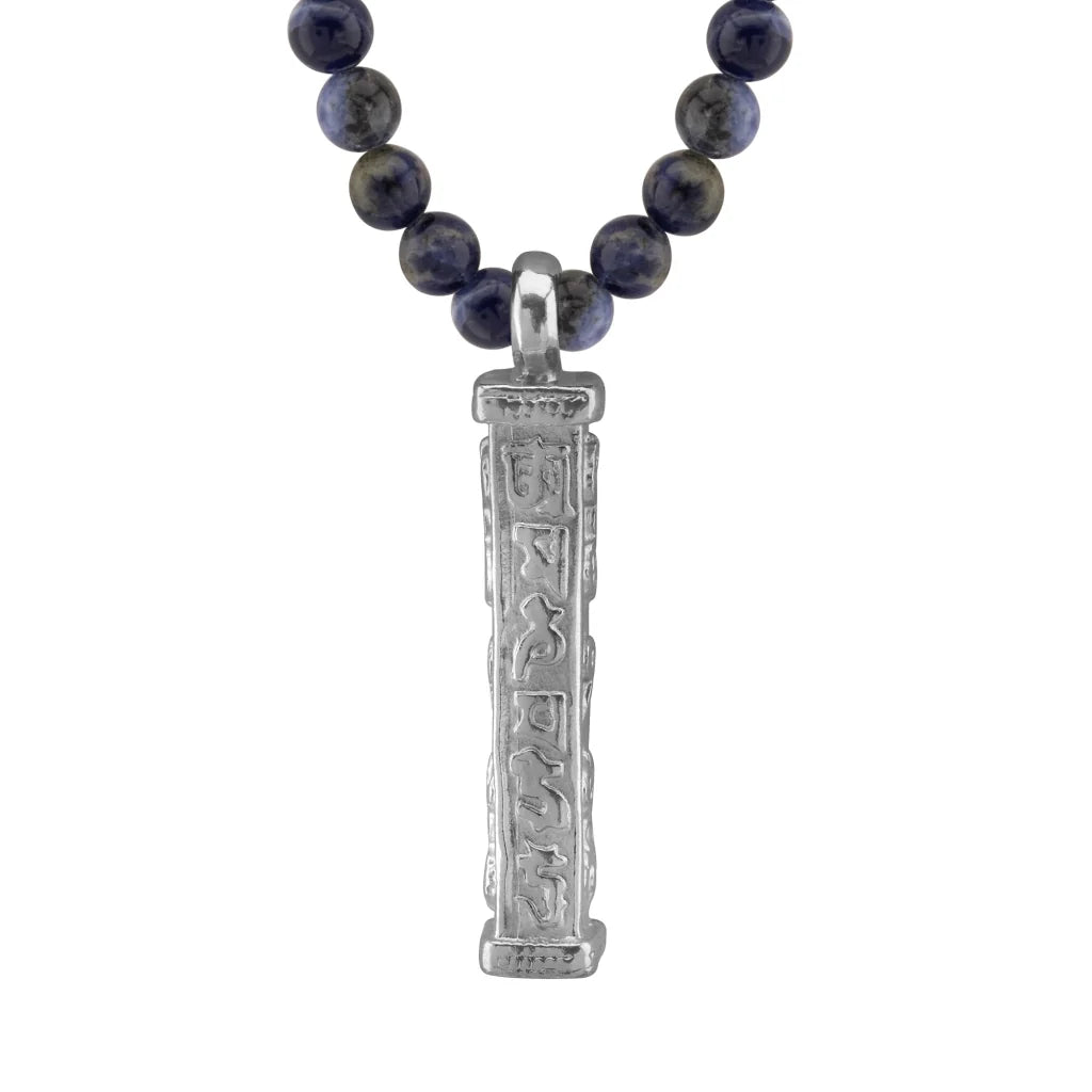 Collar de 41cm con piedras 6mm, con mini esferas y dije de caja de oración tibetana en baño de rodio - Joyería y bisutería fina