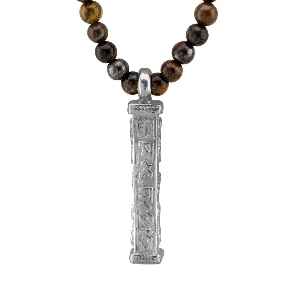 Collar de 41cm con piedras 6mm, con mini esferas y dije de caja de oración tibetana en baño de rodio - Joyería y bisutería fina