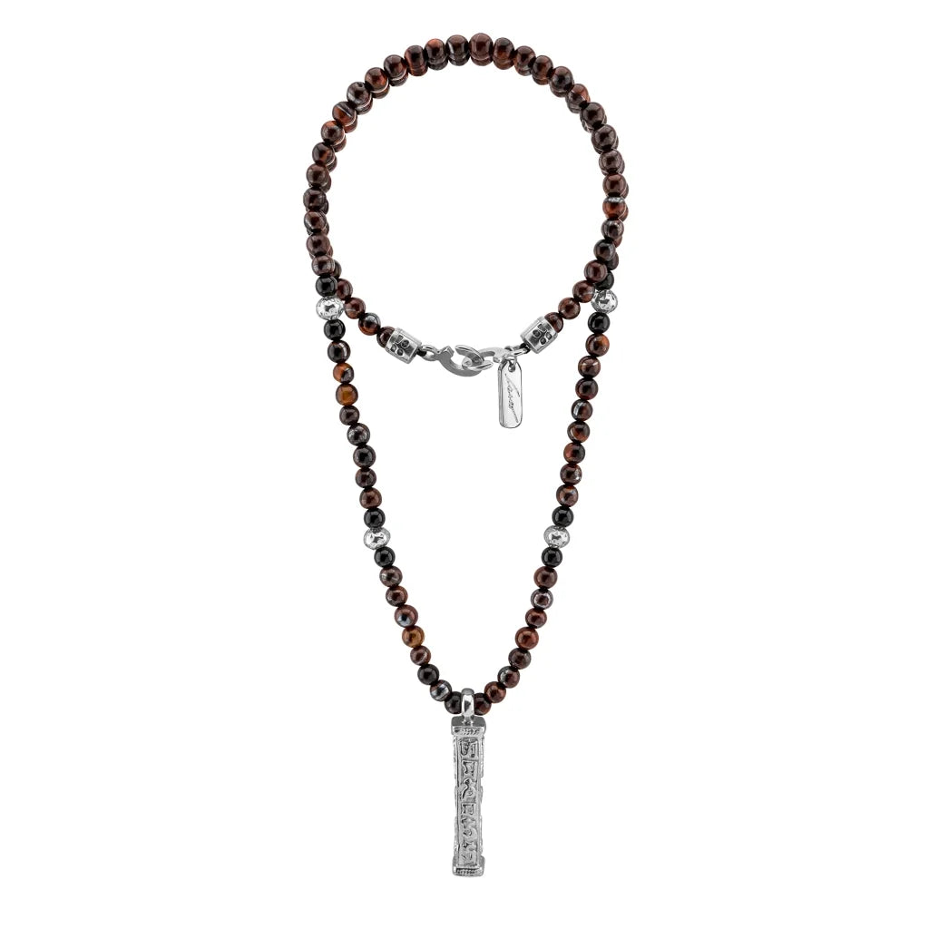 Collar de 41cm con piedras 6mm, con mini esferas y dije de caja de oración tibetana en baño de rodio - Joyería y bisutería fina