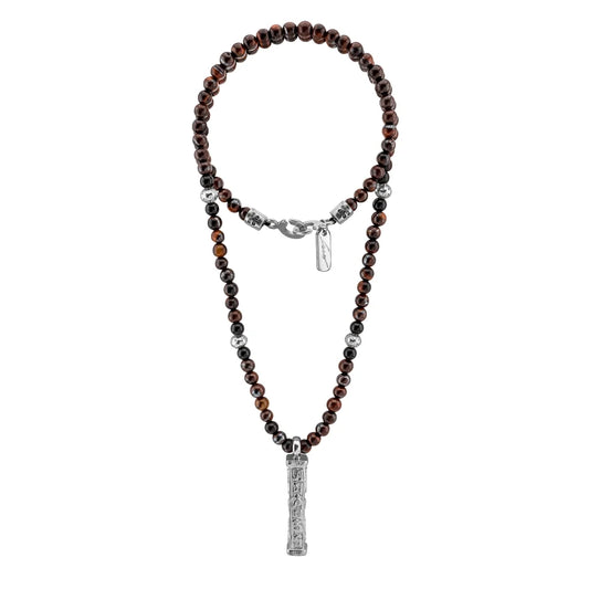 Collar de 41cm con piedras 6mm, con mini esferas y dije de caja de oración tibetana en baño de rodio - Joyería y bisutería fina