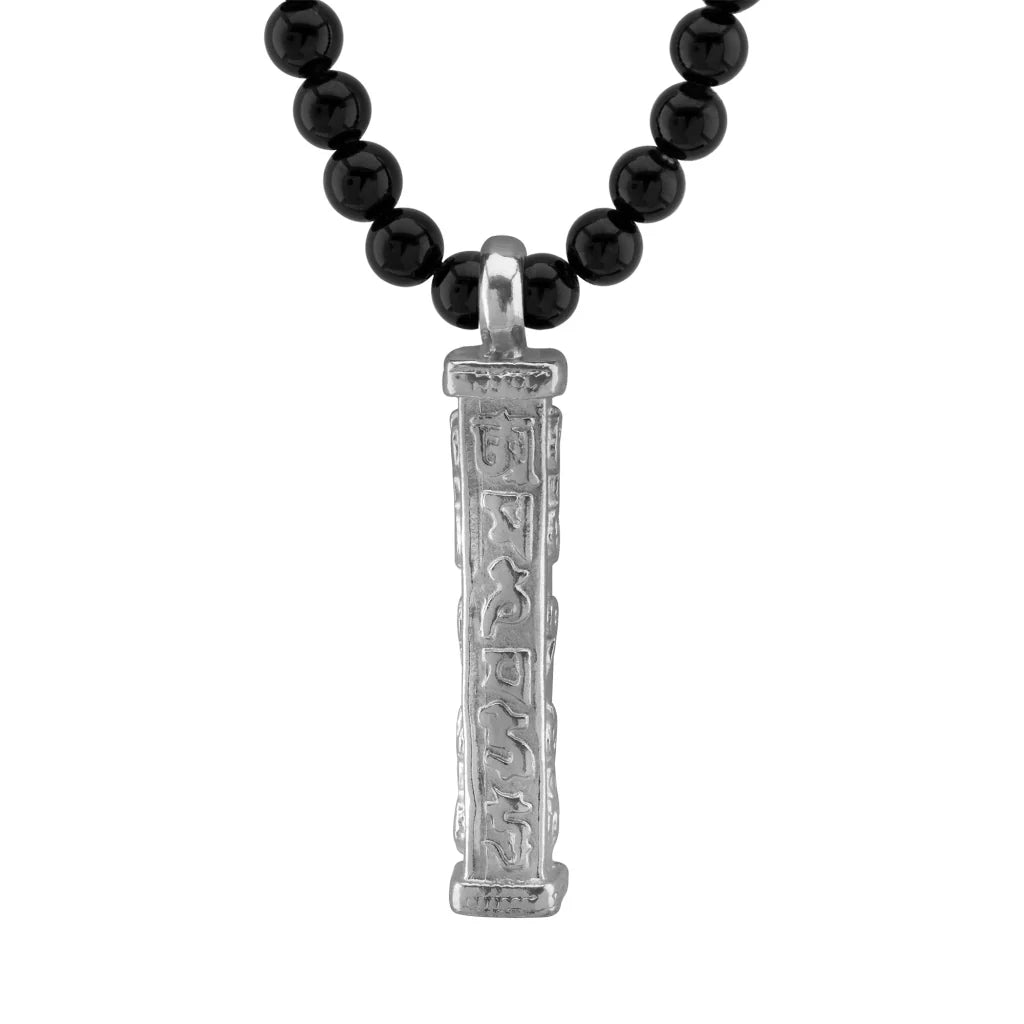 Collar de 41cm con piedras 6mm, con mini esferas y dije de caja de oración tibetana en baño de rodio - Joyería y bisutería fina