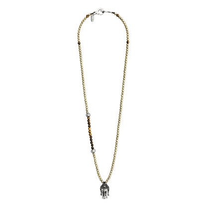 Collar de 38cm, con piedras de 6mm, con dije de cabeza de buda en terminado acero pulido - Joyería y bisutería fina