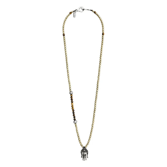 Collar de 38cm, con piedras de 6mm, con dije de cabeza de buda en terminado acero pulido - Joyería y bisutería fina