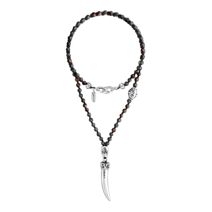 Collar de 36cm, con piedras 6mm, con dije de calavera y colmillo en acero pulido - Joyería y bisutería fina