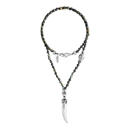Collar de 36cm, con piedras 6mm, con dije de calavera y colmillo en acero pulido - Joyería y bisutería fina