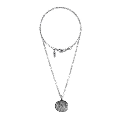 Collar de 32.5cm con cadena de acero anticado y dije de Dracma Apolo en terminado en acero pulido - Joyería y bisutería fina