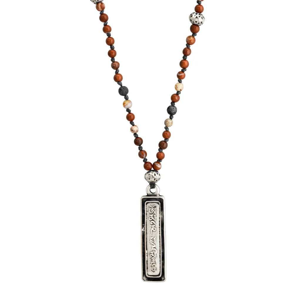 Collar de 37cm con piedras 4mm, con dije con mantra de sabiduría y compasión om mani padme hum - Joyería y bisutería fina
