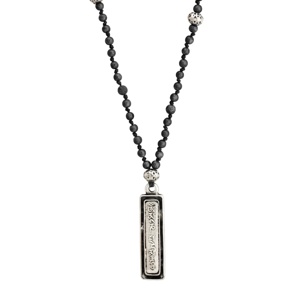 Collar de 37cm con piedras 4mm, con dije con mantra de sabiduría y compasión om mani padme hum - Joyería y bisutería fina