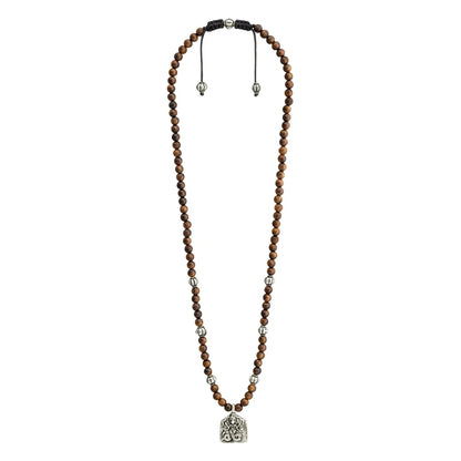 Collar de 32cm con cuentas de madera de ébano de Nepal 6mm, con esferas y dije de Durga Maa en terminado de latón o acero anticado - Joyería y bisutería fina